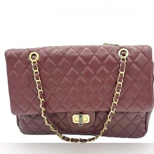BADGLEY MISCHKA PLUM QUILTED HANDBAG SHOULDER BAG